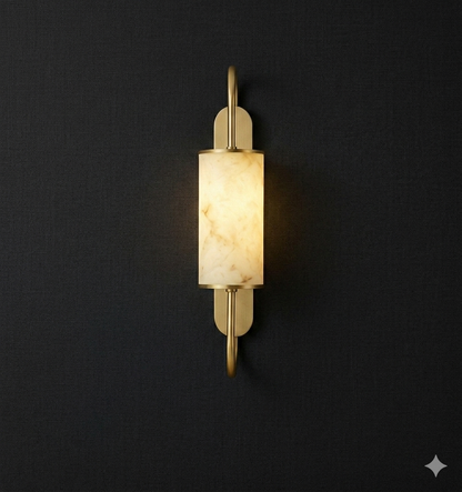 Modern Marble Design Wall Light – Fiber Body LED Sconce with Black & Gold Brass Finish (60 cm)