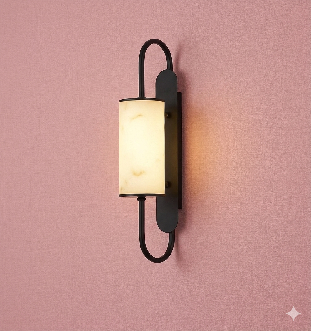 Modern Marble Design Wall Light – Fiber Body LED Sconce with Black & Gold Brass Finish (60 cm)