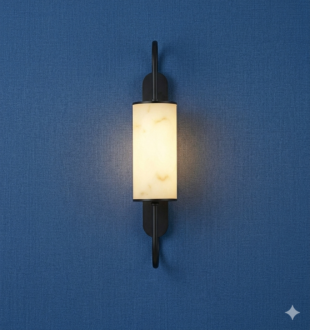 Modern Marble Design Wall Light – Fiber Body LED Sconce with Black & Gold Brass Finish (60 cm)