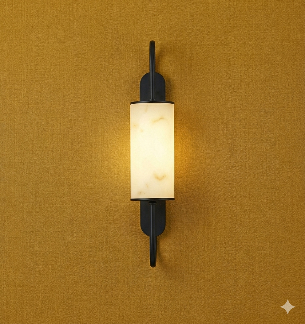 Modern Marble Design Wall Light – Fiber Body LED Sconce with Black & Gold Brass Finish (60 cm)