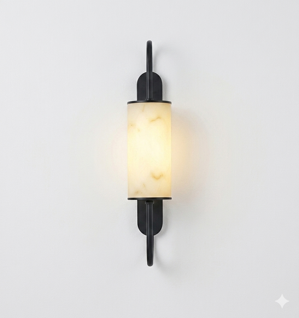 Modern Marble Design Wall Light – Fiber Body LED Sconce with Black & Gold Brass Finish (60 cm)