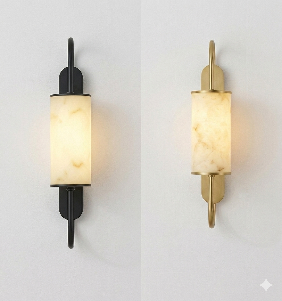 Modern Marble Design Wall Light – Fiber Body LED Sconce with Black & Gold Brass Finish (60 cm)