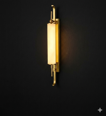 Celestial Glow | 60cm Gold Brass & Marble-Effect Fiber Wall Sconce