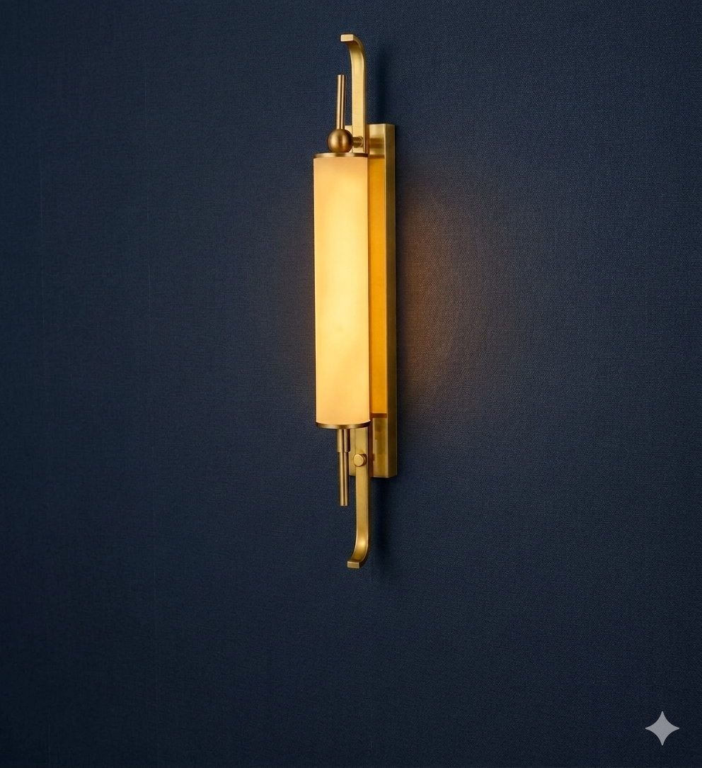 Celestial Glow | 60cm Gold Brass & Marble-Effect Fiber Wall Sconce