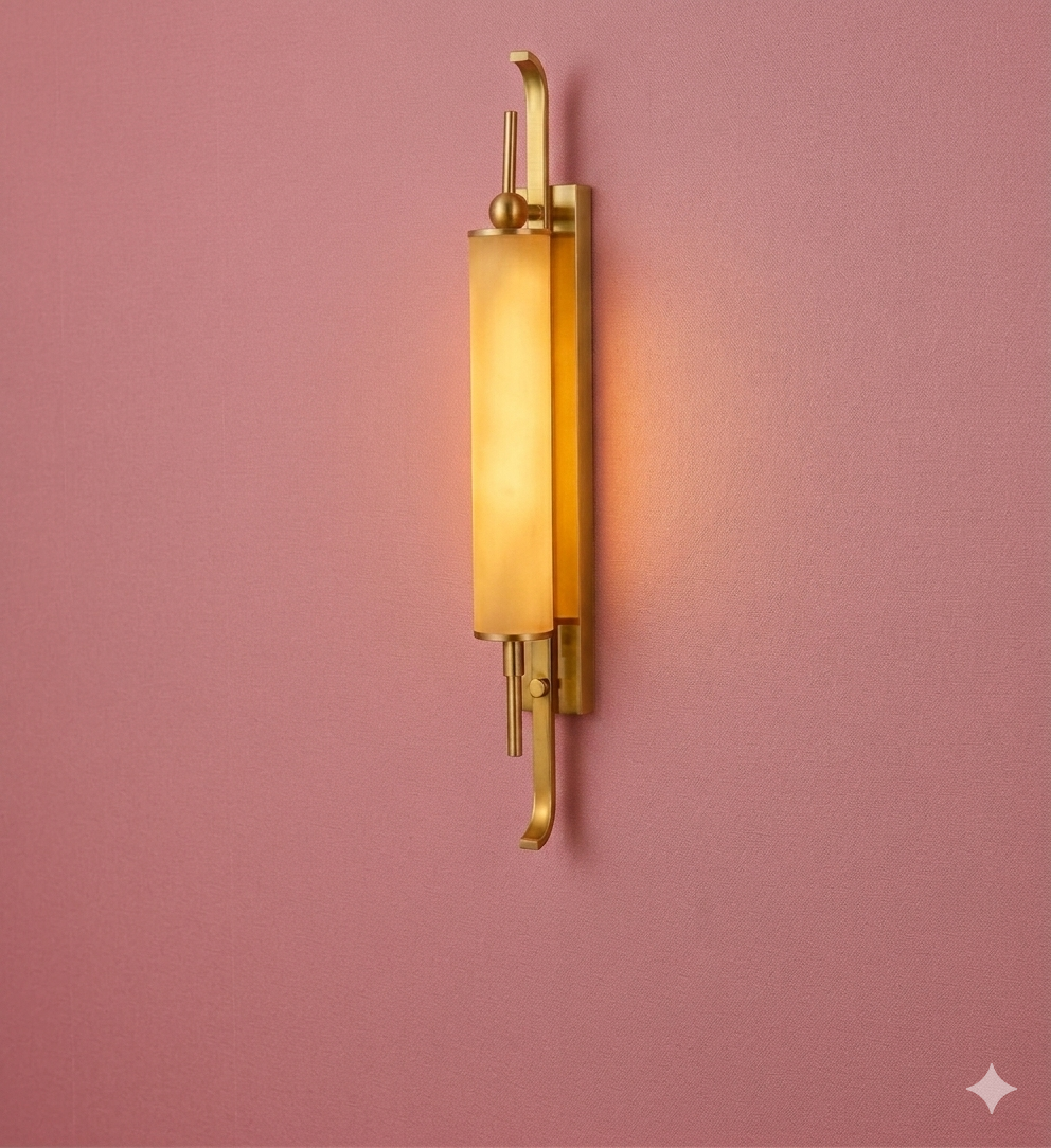 Celestial Glow | 60cm Gold Brass & Marble-Effect Fiber Wall Sconce