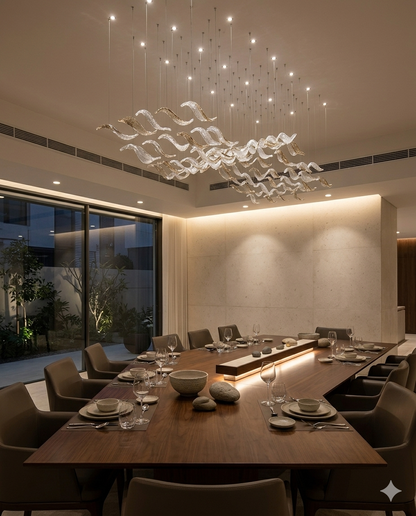 Modern Wave Crystal Chandelier LED – Custom Single Drop Ceiling Light (Clear & Amber Crystal Options)