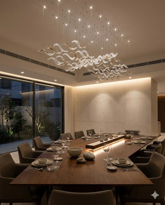 Modern Wave Crystal Chandelier LED – Custom Single Drop Ceiling Light (Clear & Amber Crystal Options)