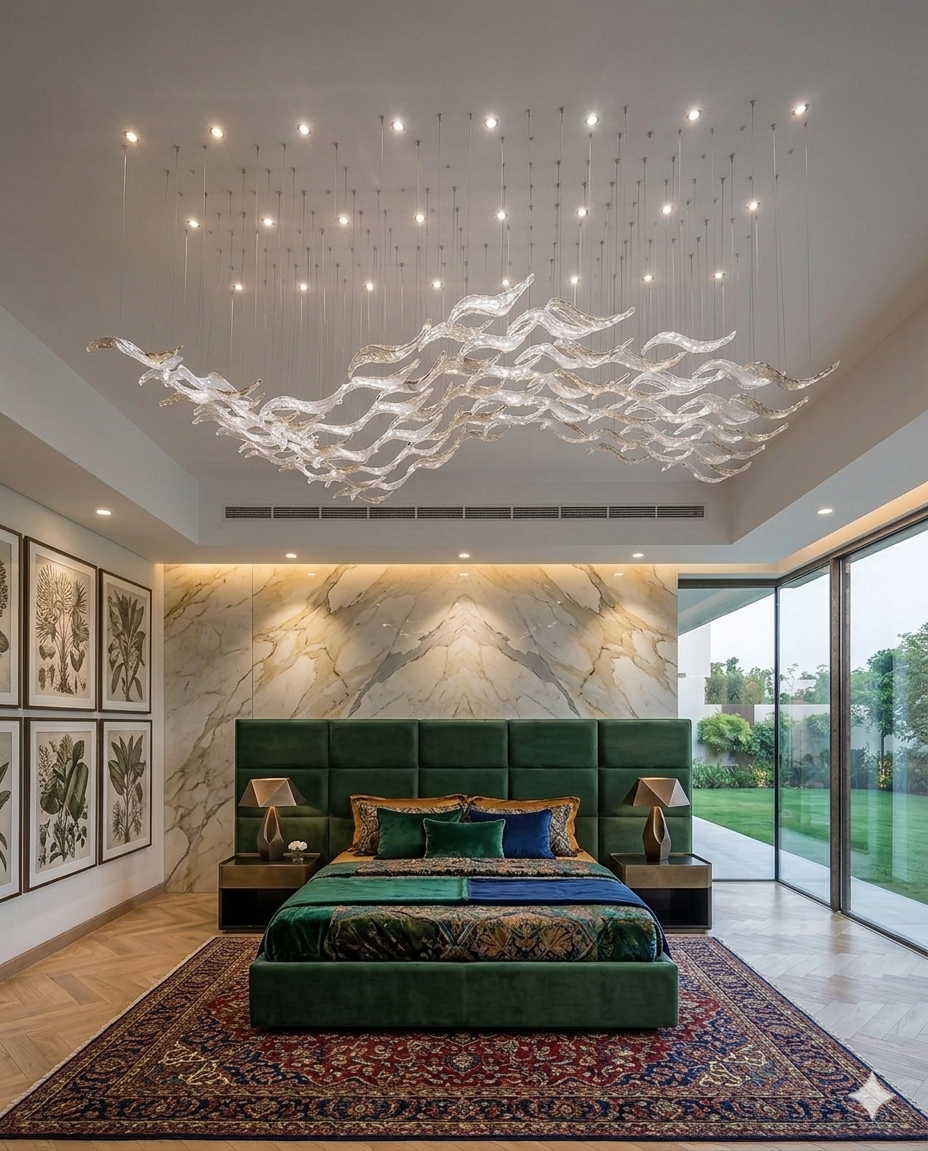 Modern Wave Crystal Chandelier LED – Custom Single Drop Ceiling Light (Clear & Amber Crystal Options)