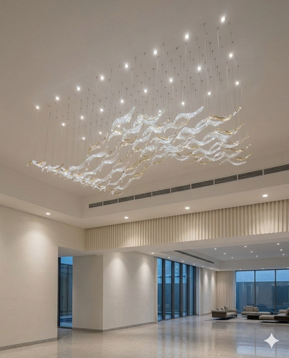 Modern Wave Crystal Chandelier LED – Custom Single Drop Ceiling Light (Clear & Amber Crystal Options)