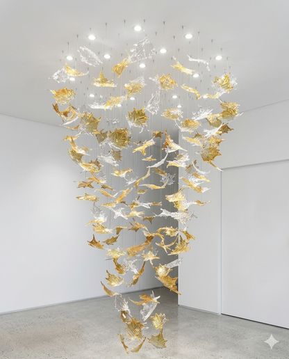 Luxury White & Gold Crystal Chandelier – Custom Hanging LED Ceiling Light (Modern Designer Statement)