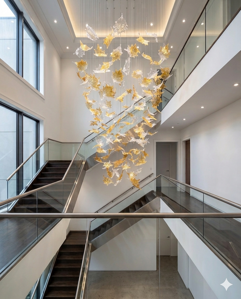 Luxury White & Gold Crystal Chandelier – Custom Hanging LED Ceiling Light (Modern Designer Statement)