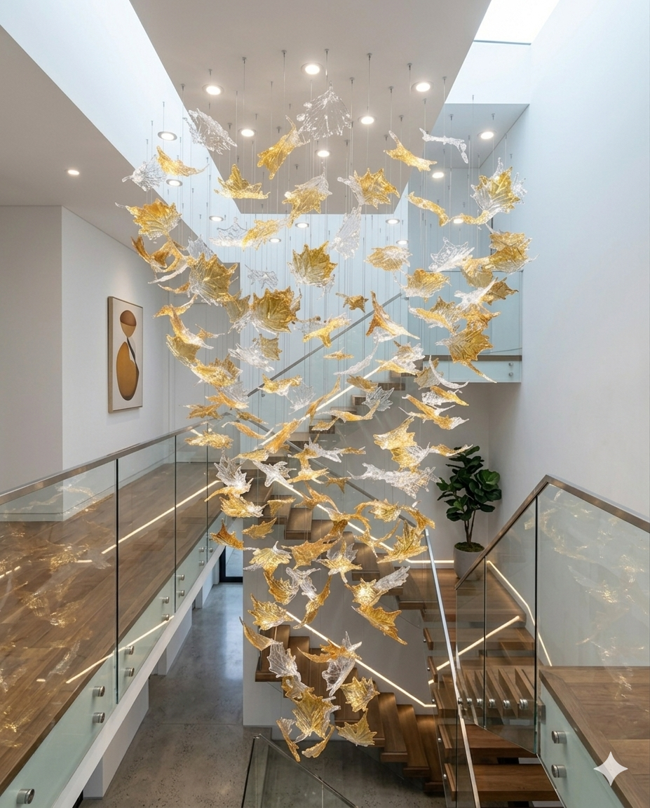 Luxury White & Gold Crystal Chandelier – Custom Hanging LED Ceiling Light (Modern Designer Statement)