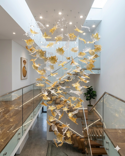Luxury White & Gold Crystal Chandelier – Custom Hanging LED Ceiling Light (Modern Designer Statement)