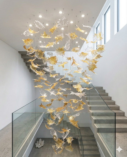 Luxury White & Gold Crystal Chandelier – Custom Hanging LED Ceiling Light (Modern Designer Statement)