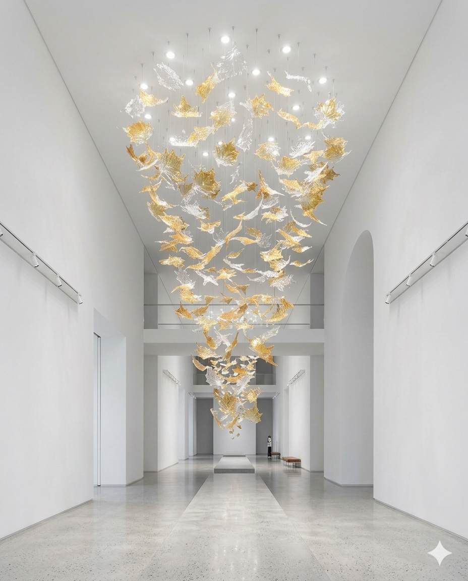 Luxury White & Gold Crystal Chandelier – Custom Hanging LED Ceiling Light (Modern Designer Statement)