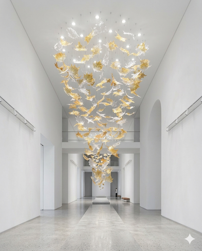 Luxury White & Gold Crystal Chandelier – Custom Hanging LED Ceiling Light (Modern Designer Statement)