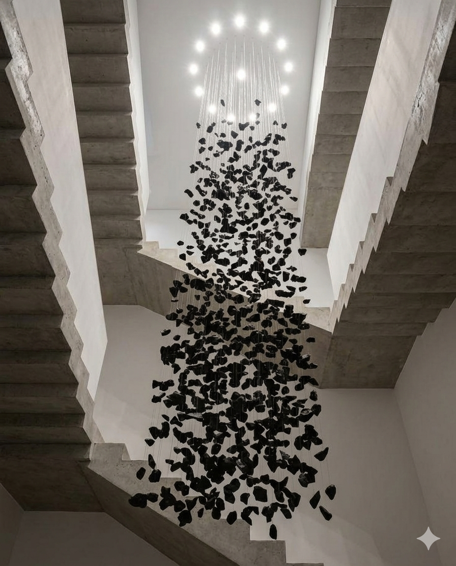 Luxury Black Crystal Spiral Chandelier – Custom Modern High Ceiling Staircase Hanging Light