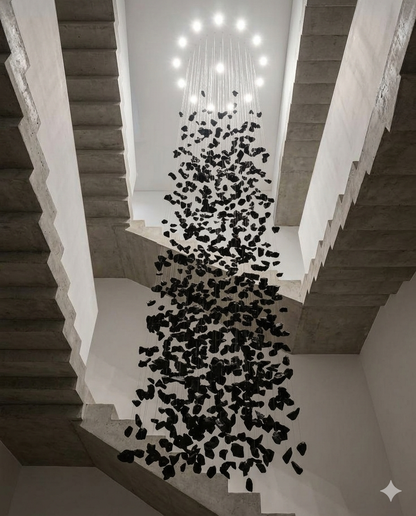 Luxury Black Crystal Spiral Chandelier – Custom Modern High Ceiling Staircase Hanging Light