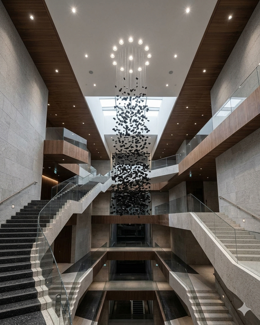 Luxury Black Crystal Spiral Chandelier – Custom Modern High Ceiling Staircase Hanging Light