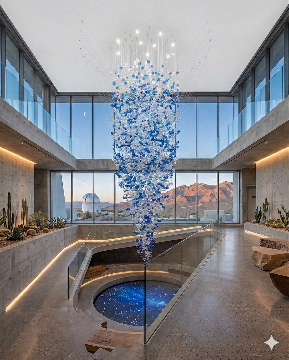 Luxury Blue & White Crystal Spiral Chandelier – Custom Modern High Ceiling Staircase Hanging Light