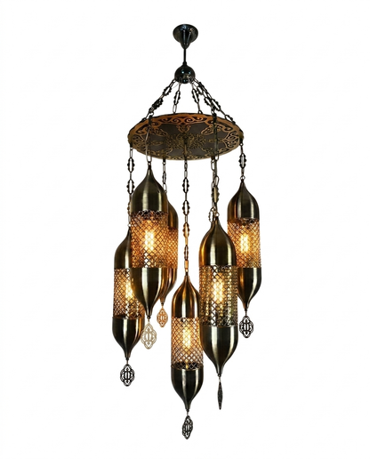 Vintage Moroccan 5-Light Hanging Chandelier – Antique Black Stainless Steel Pendant Light