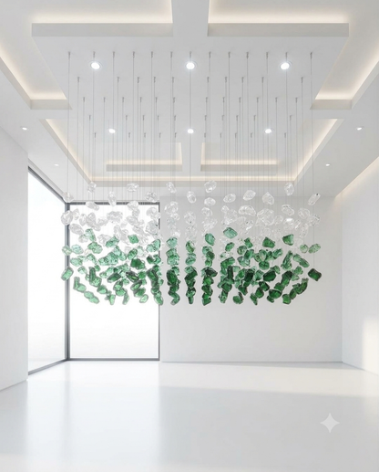 Emerald & Clear Cascade: Custom Hand-Blown Glass Crystal Chandelier (1M x 40CM)