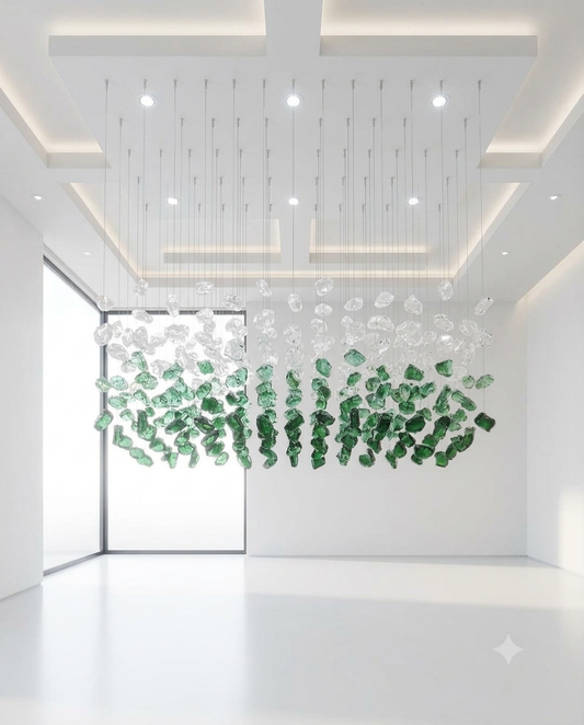 Emerald & Clear Cascade: Custom Hand-Blown Glass Crystal Chandelier (1M x 40CM)