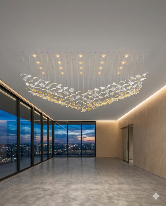 Aurelia Custom Suspended Glass Leaf Chandelier – Orange & White (2M x 80cm)