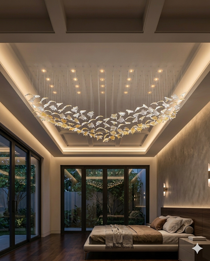 Aurelia Custom Suspended Glass Leaf Chandelier – Orange & White (2M x 80cm)