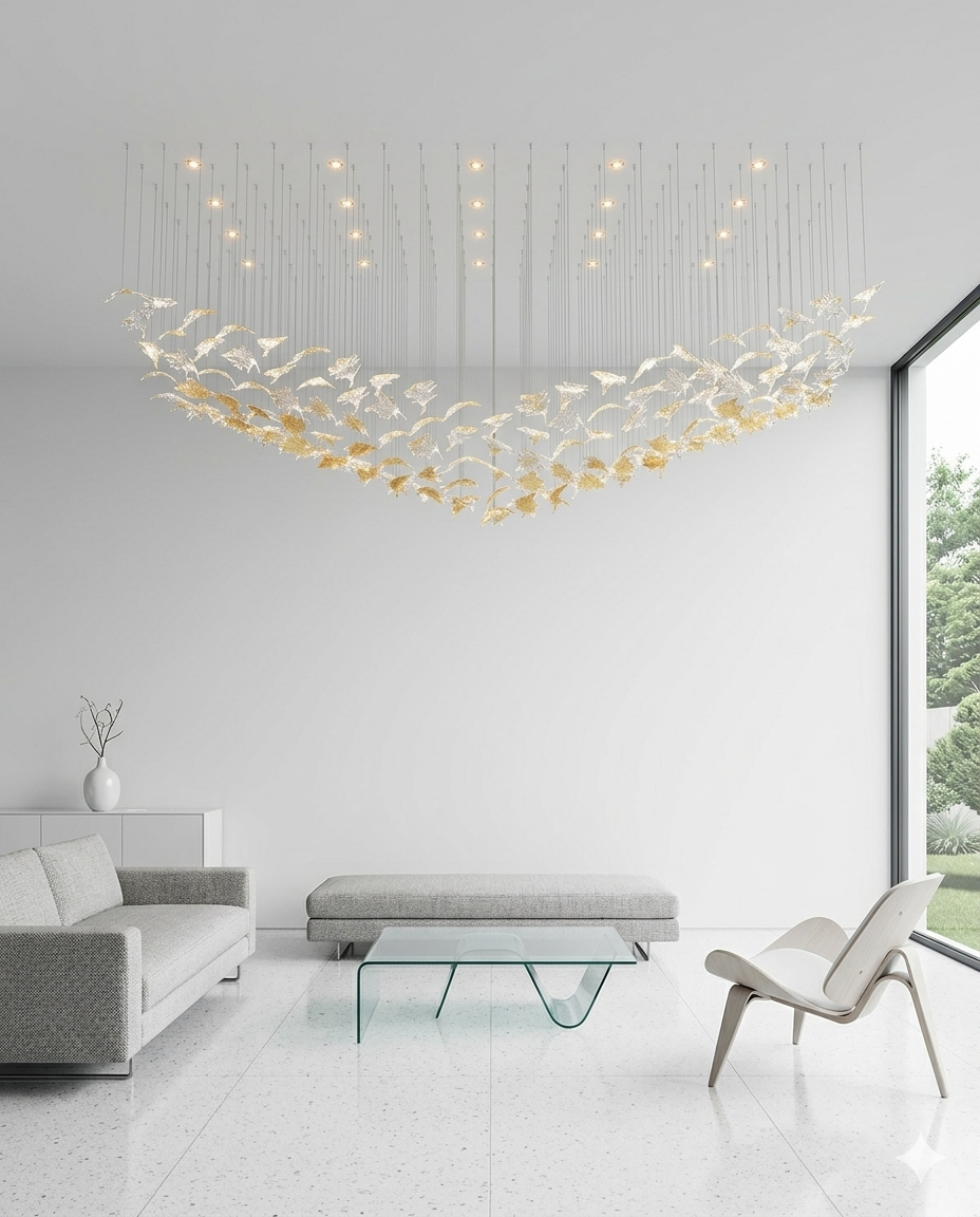Aurelia Custom Suspended Glass Leaf Chandelier – Orange & White (2M x 80cm)