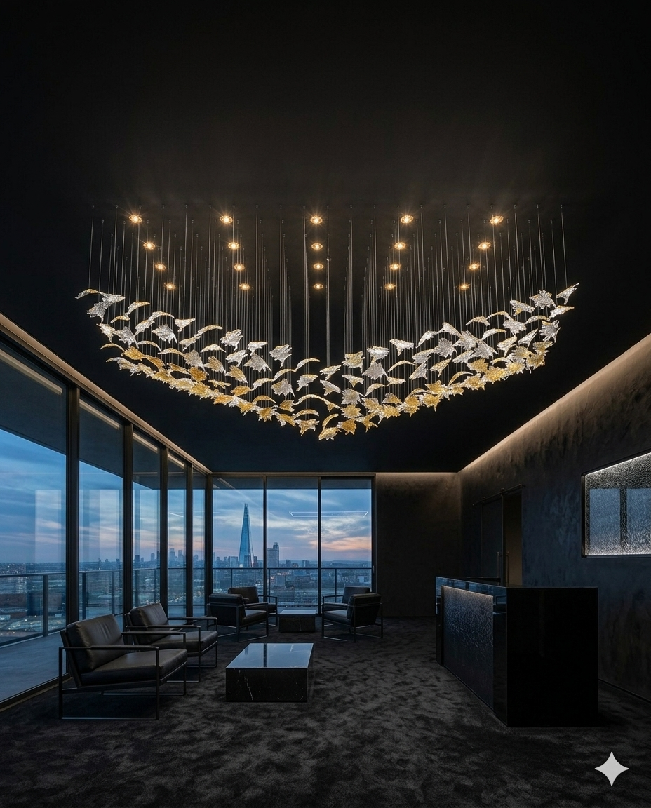Aurelia Custom Suspended Glass Leaf Chandelier – Orange & White (2M x 80cm)