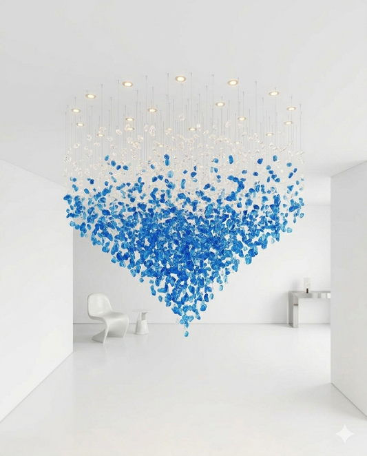 Custom Blue & White Crystal Raindrop Chandelier – Luxury Modern Hanging Ceiling Light
