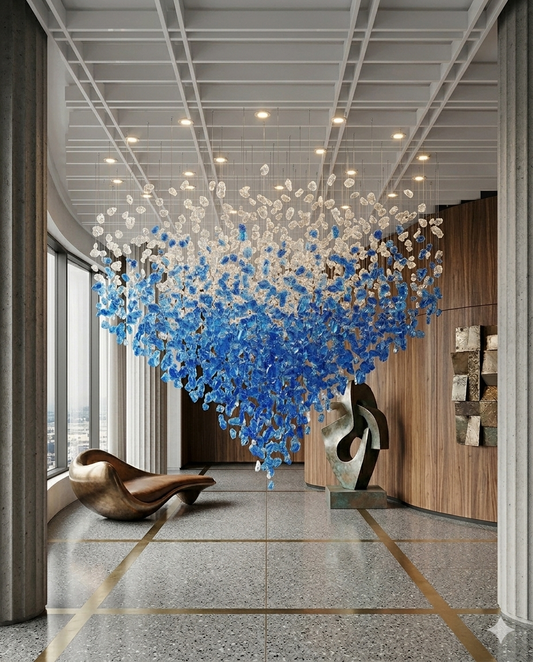 Custom Blue & White Crystal Raindrop Chandelier – Luxury Modern Hanging Ceiling Light