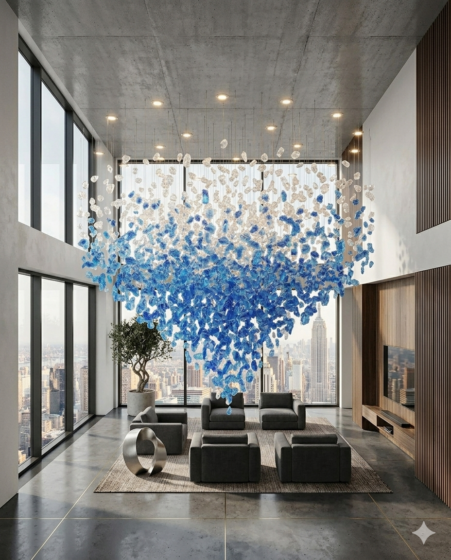 Custom Blue & White Crystal Raindrop Chandelier – Luxury Modern Hanging Ceiling Light