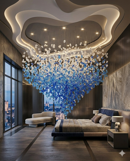 Custom Blue & White Crystal Raindrop Chandelier – Luxury Modern Hanging Ceiling Light