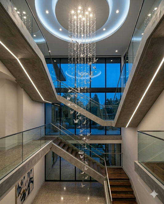 Luxury Custom Silver Butterfly Crystal Chandelier for 3M Villa Staircase