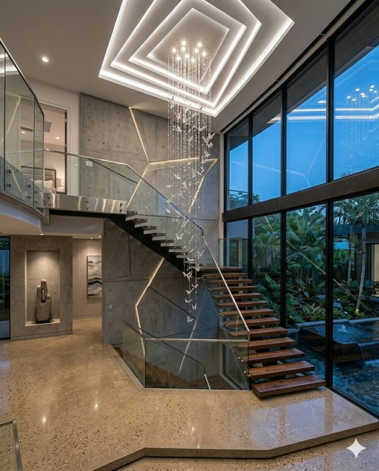Luxury Custom Silver Butterfly Crystal Chandelier for 3M Villa Staircase