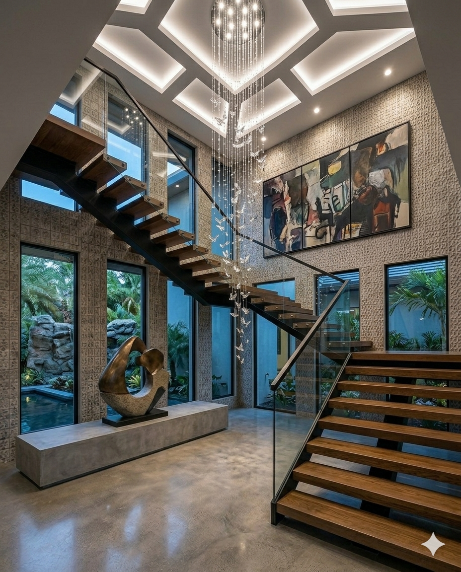 Luxury Custom Silver Butterfly Crystal Chandelier for 3M Villa Staircase