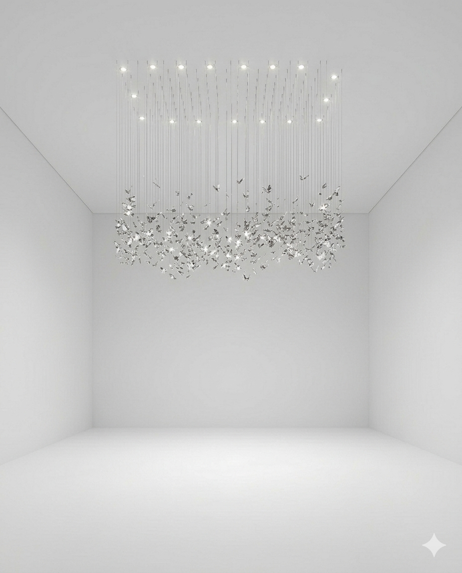 Custom Silver Crystal Butterfly Chandelier - Height Adjustable (1.5cm - 2m) | Modern Luxury Flying Butterfly Ceiling Light