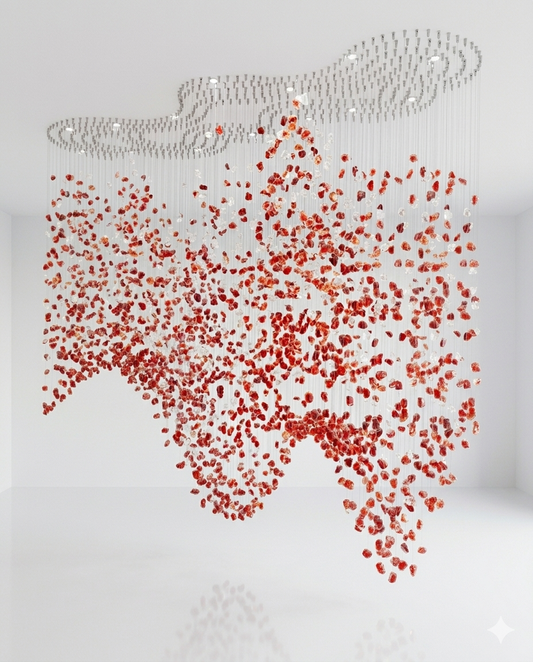 Custom Red & White Stone Wave Chandelier (3m × 2m) | Luxury Grand Hall Light