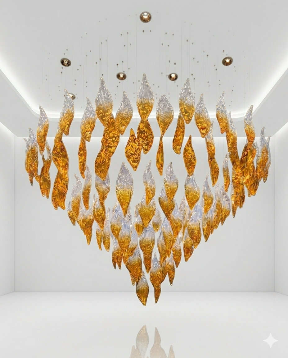 Custom Foster Lava Gold & White Glass Chandelier (Round 1.2m) Luxury Grand Lighting