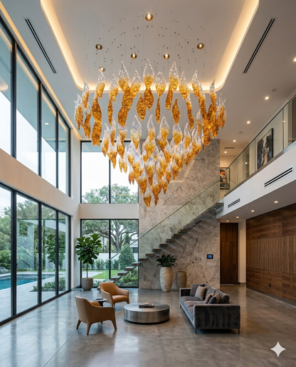 Custom Foster Lava Gold & White Glass Chandelier (Round 1.2m) Luxury Grand Lighting