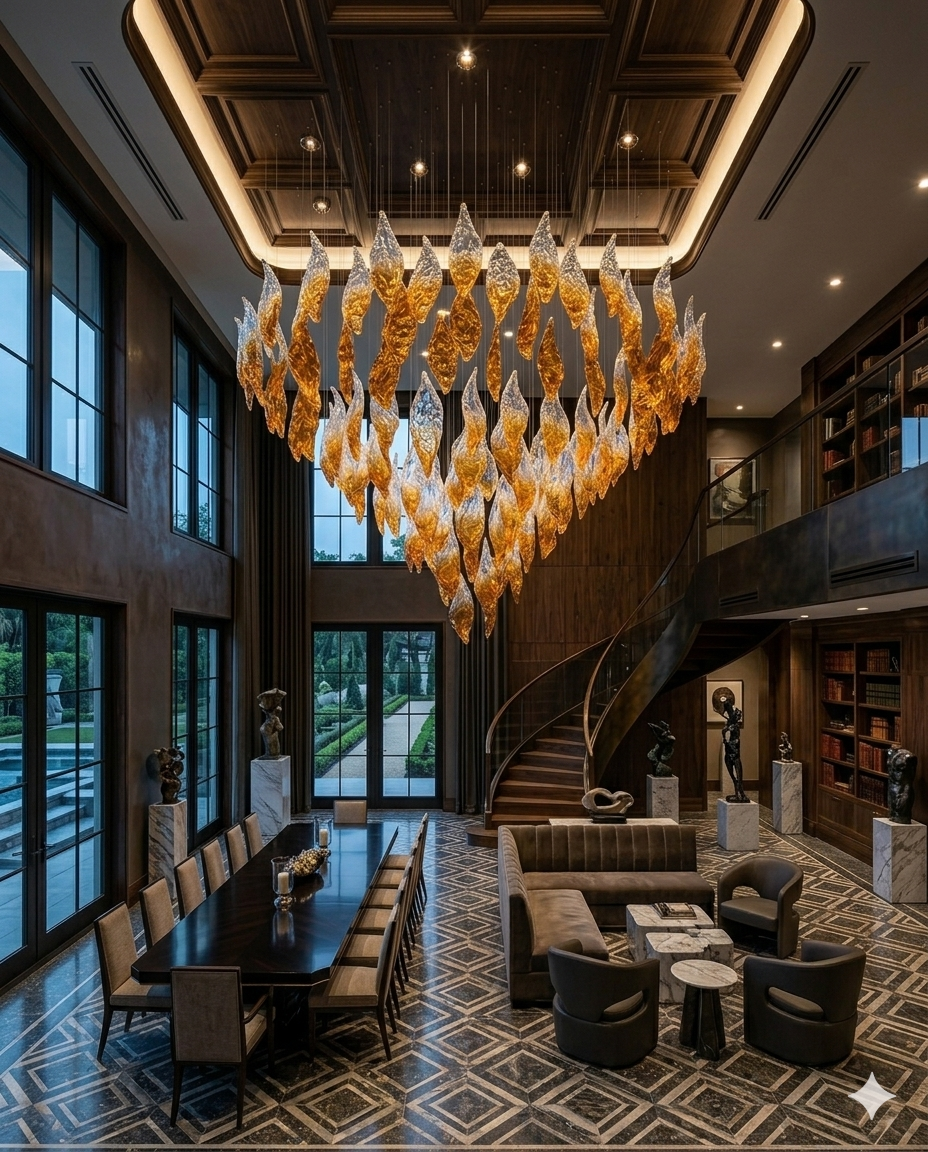 Custom Foster Lava Gold & White Glass Chandelier (Round 1.2m) Luxury Grand Lighting