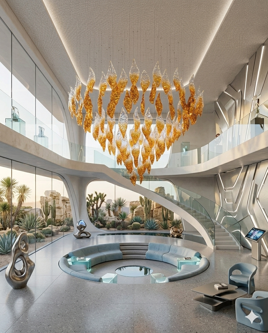 Custom Foster Lava Gold & White Glass Chandelier (Round 1.2m) Luxury Grand Lighting