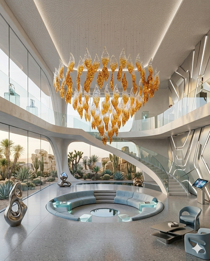 Custom Foster Lava Gold & White Glass Chandelier (Round 1.2m) Luxury Grand Lighting