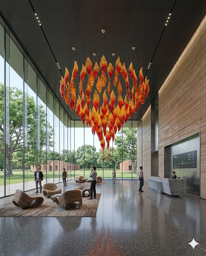 Custom Lava Glass Leaf Chandelier - Red & Gold Luxury Ceiling Light (1.2m x 1.8m)