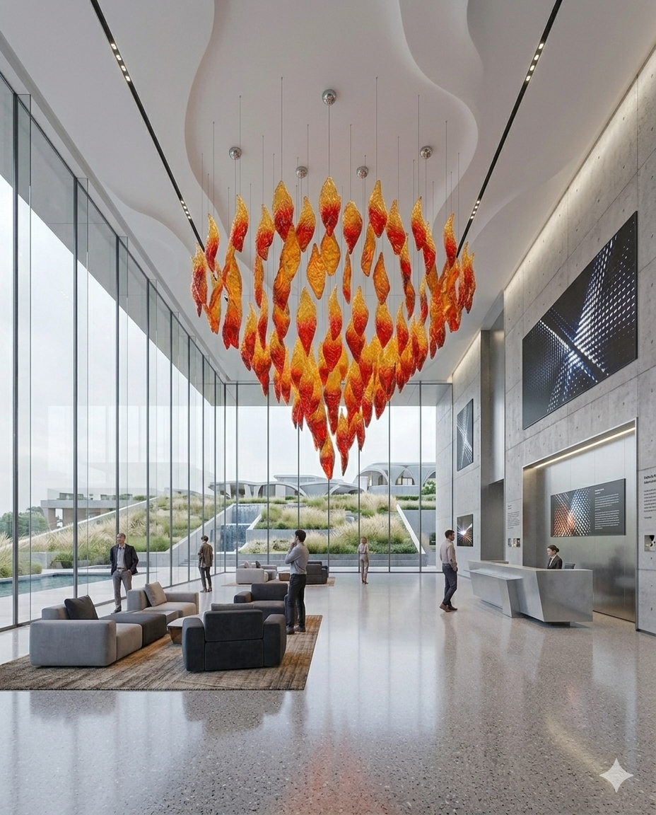 Custom Lava Glass Leaf Chandelier - Red & Gold Luxury Ceiling Light (1.2m x 1.8m)