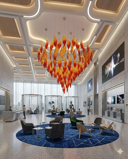 Custom Lava Glass Leaf Chandelier - Red & Gold Luxury Ceiling Light (1.2m x 1.8m)