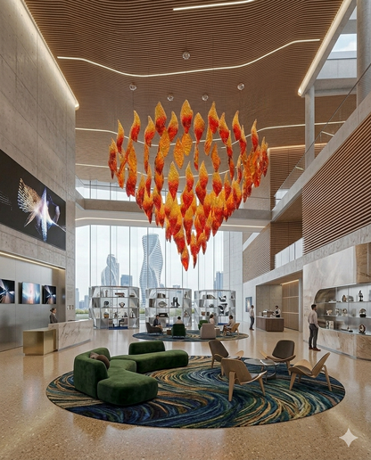 Custom Lava Glass Leaf Chandelier - Red & Gold Luxury Ceiling Light (1.2m x 1.8m)
