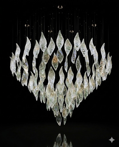 Forster Clear Glass Leaf Chandelier - Custom Round Luxury Pendant Light (1.2×1.8)